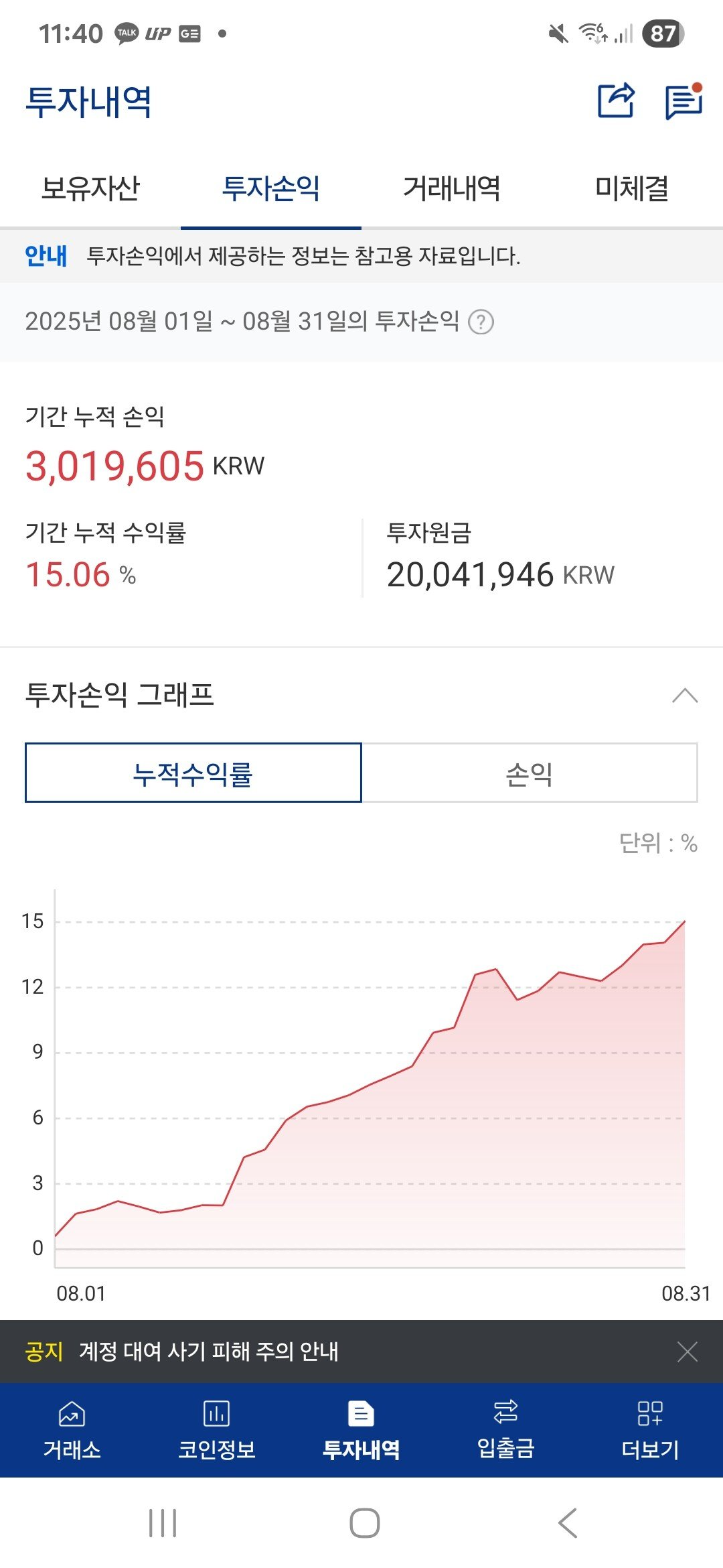 8월 업비트 현물거래 정산